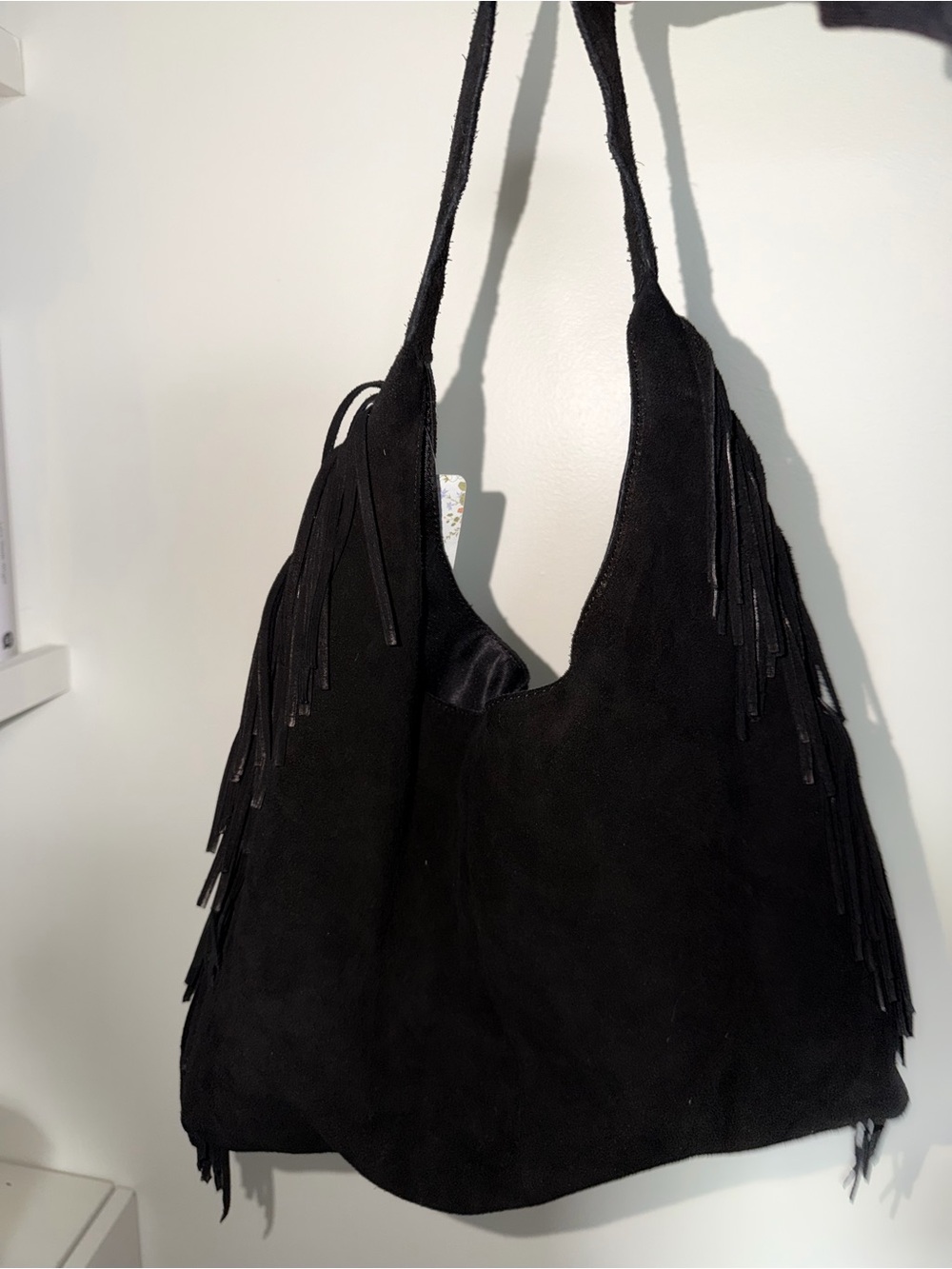 Haute Hippie Black Genuine Suede Fringe Hobo Bag NWT Boho Western - Picture 4 of 6